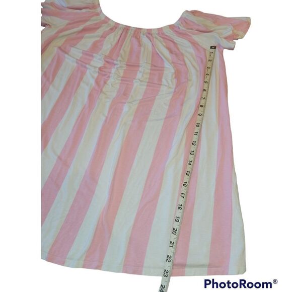 ASOS Pink White Stripe Cabana Candy Stripe Off Shoulder Short Sleeve Dress 8 - Picture 8 of 12
